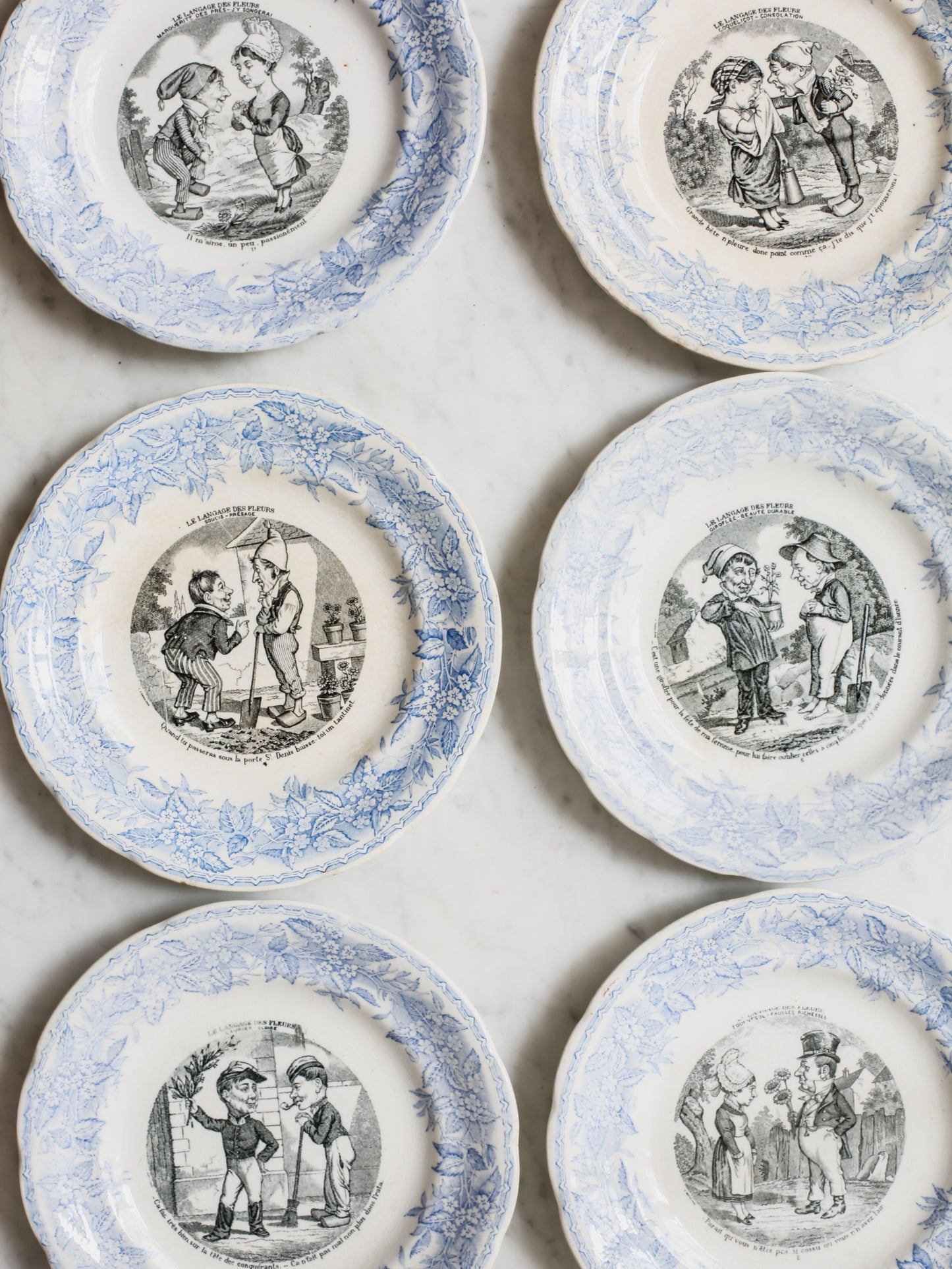 Set of Light Blue Transferware Plates