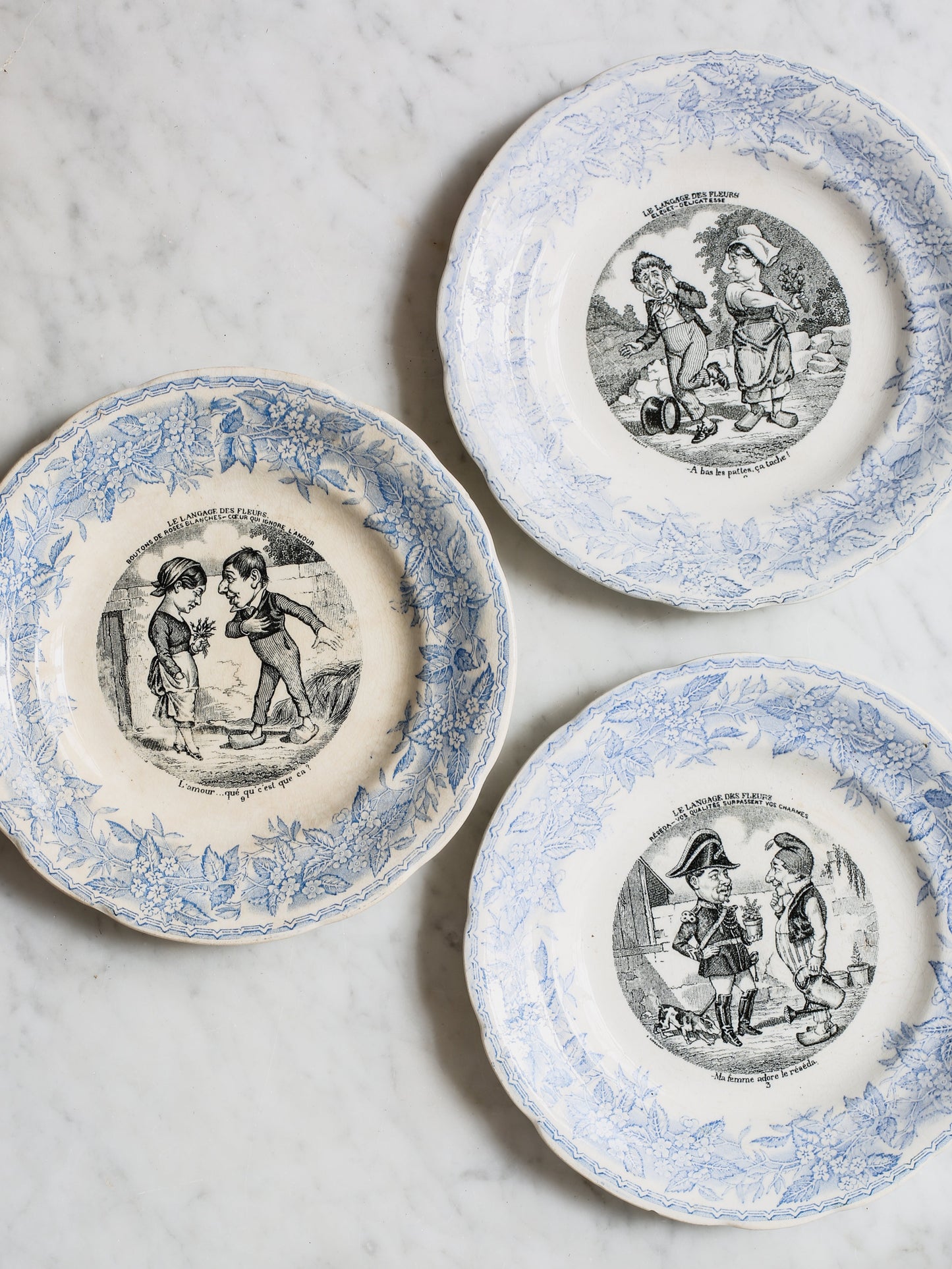 Set of Light Blue Transferware Plates