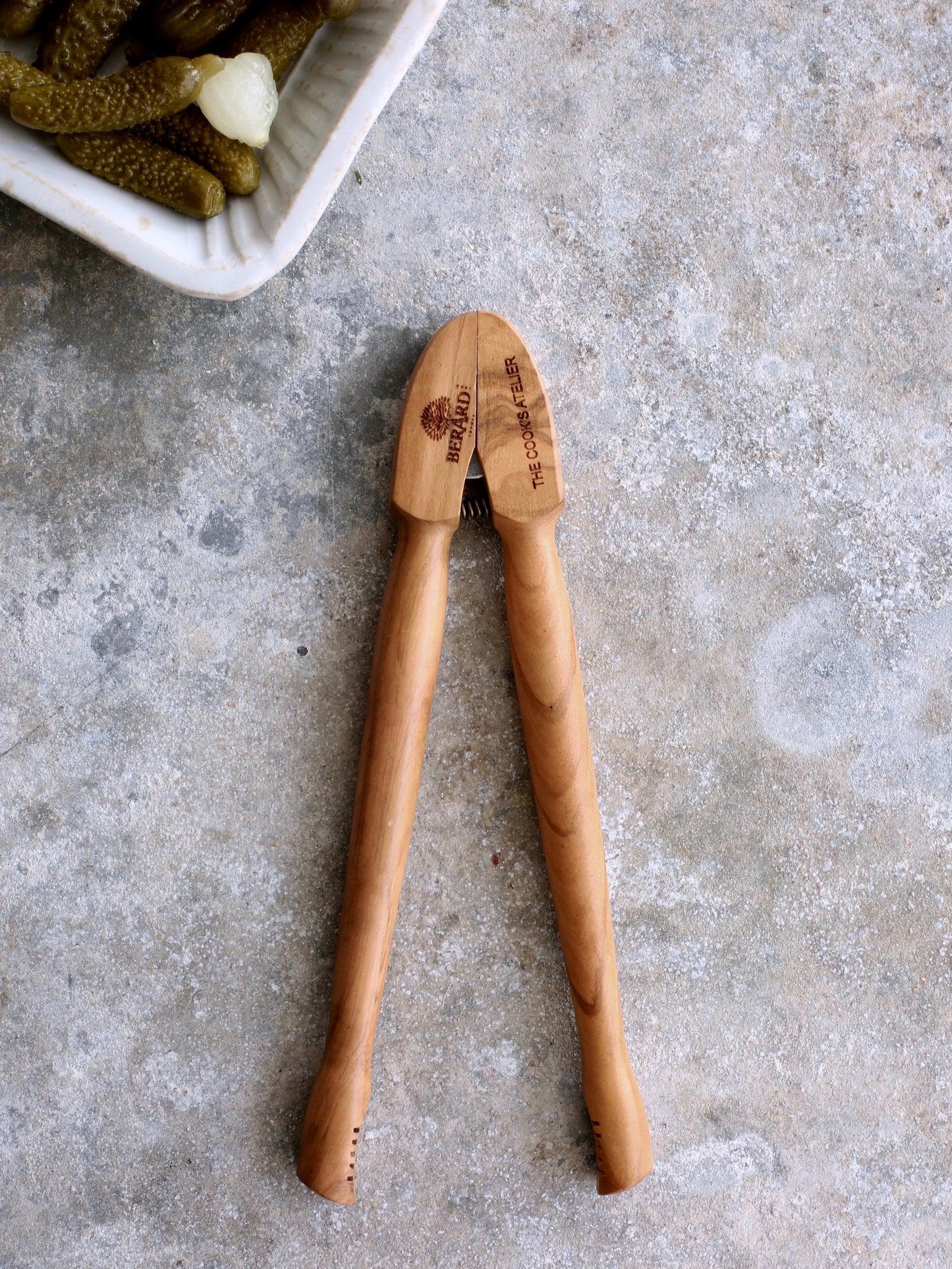 Cornichon Tongs in Olive Wood