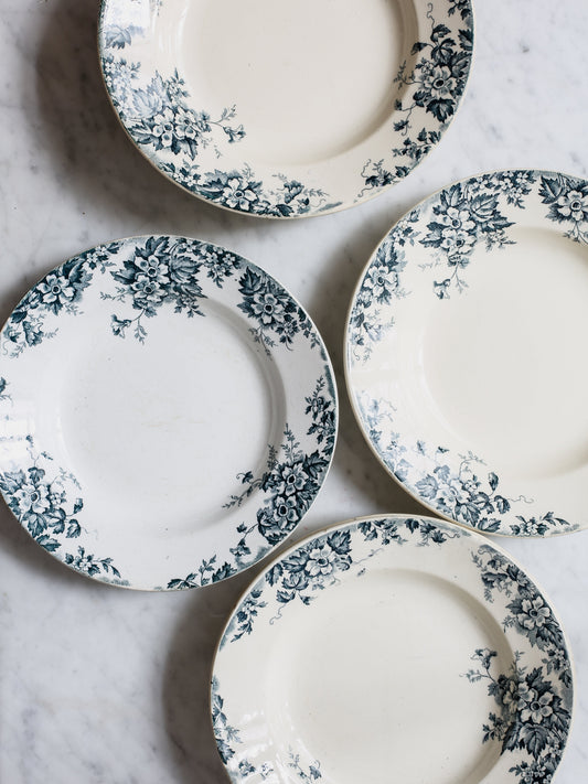 Set of Blue Transferware Soup Plates