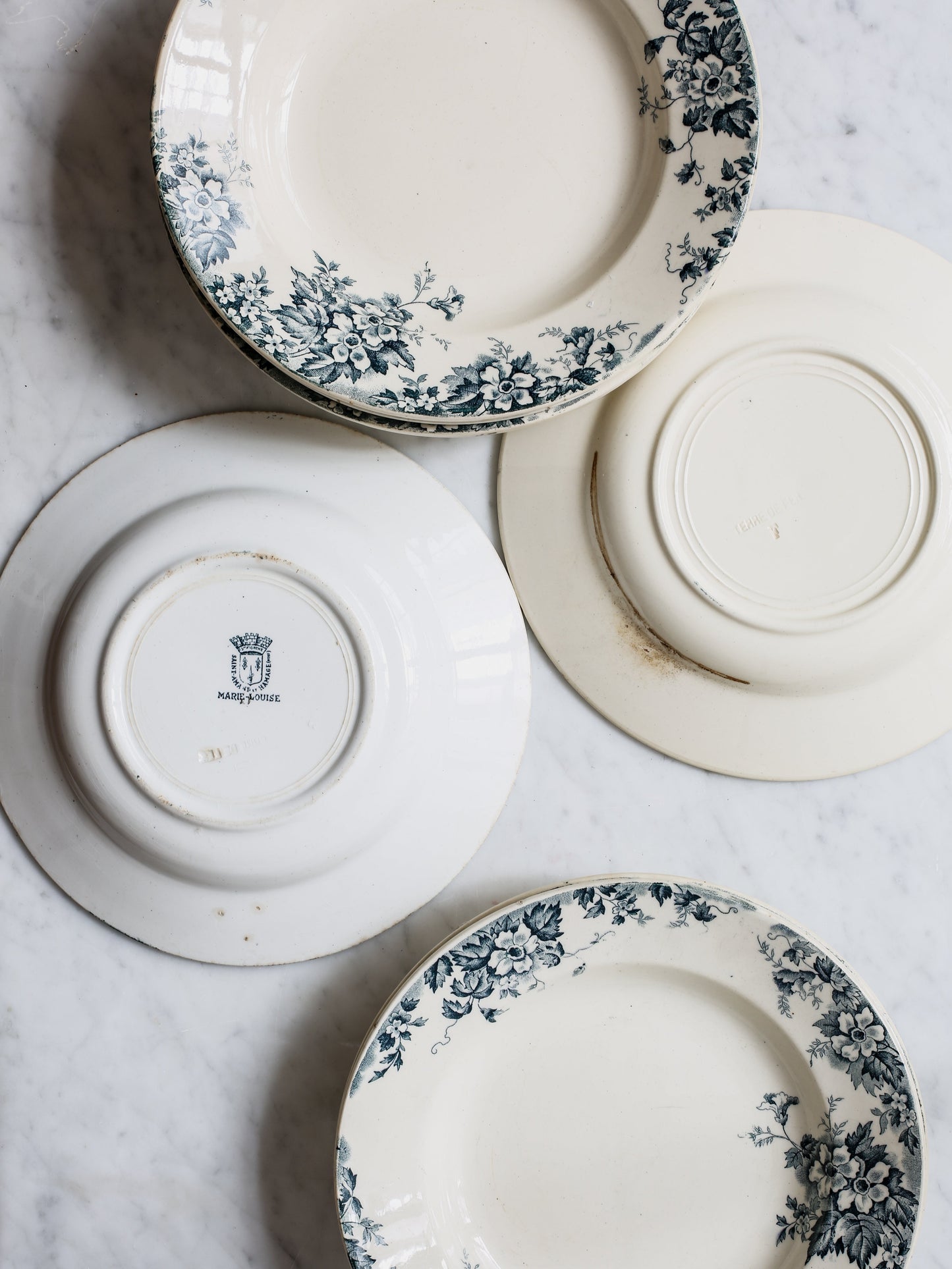Set of Blue Transferware Soup Plates
