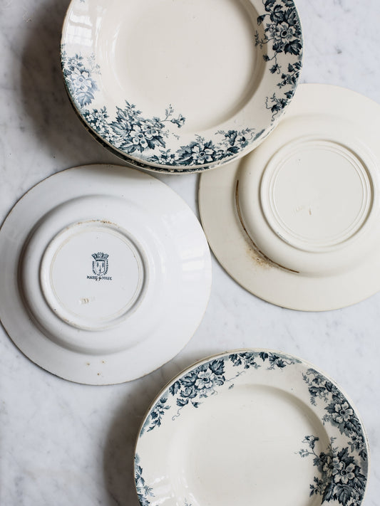 Set of Blue Transferware Soup Plates