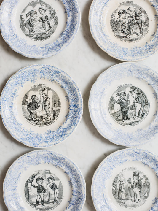 Set of Light Blue Transferware Plates