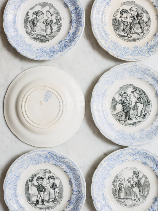 Set of Light Blue Transferware Plates